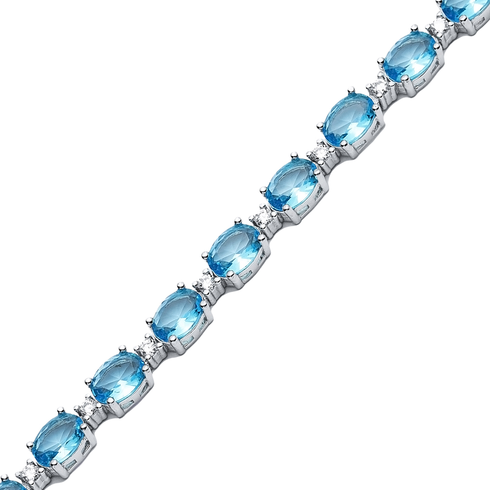 Aquamarine Stone Oval Shape Tennis Bracelet