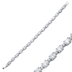White CZ Stone Oval Shape Tennis Bracelet