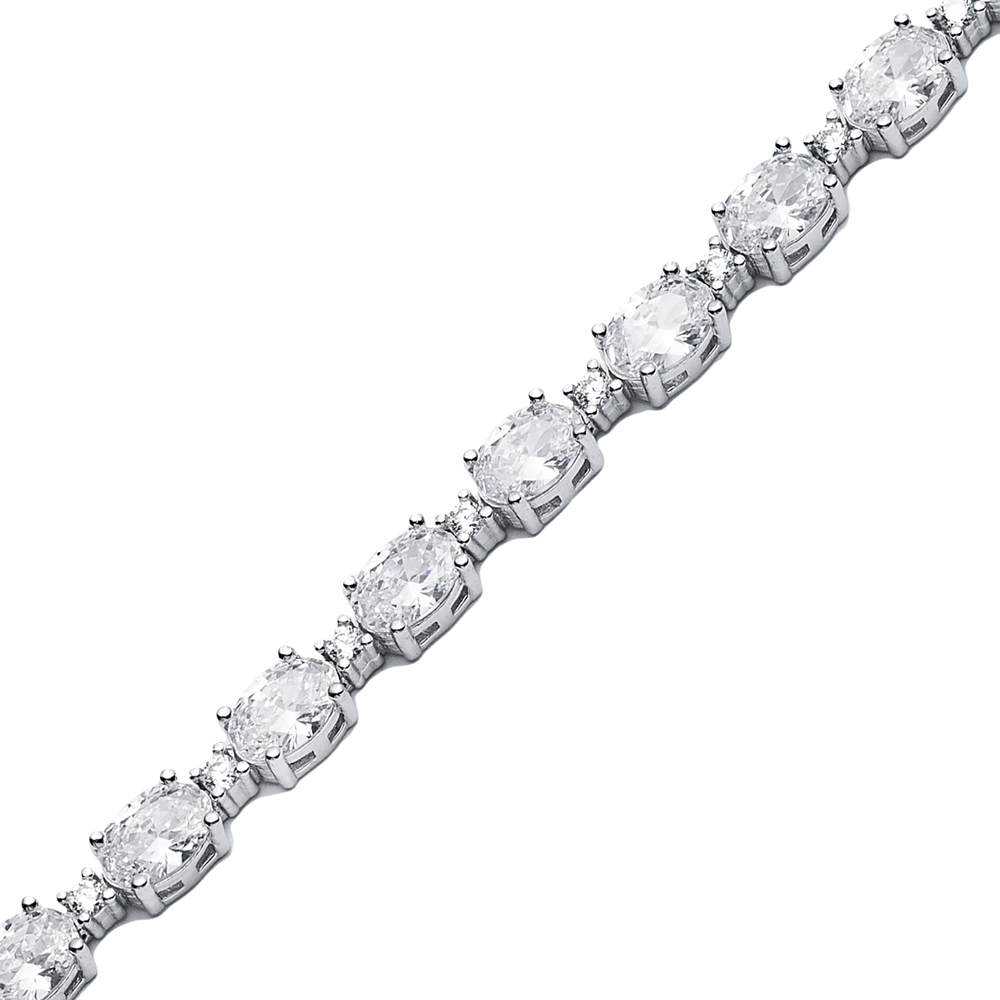 White CZ Stone Oval Shape Tennis Bracelet