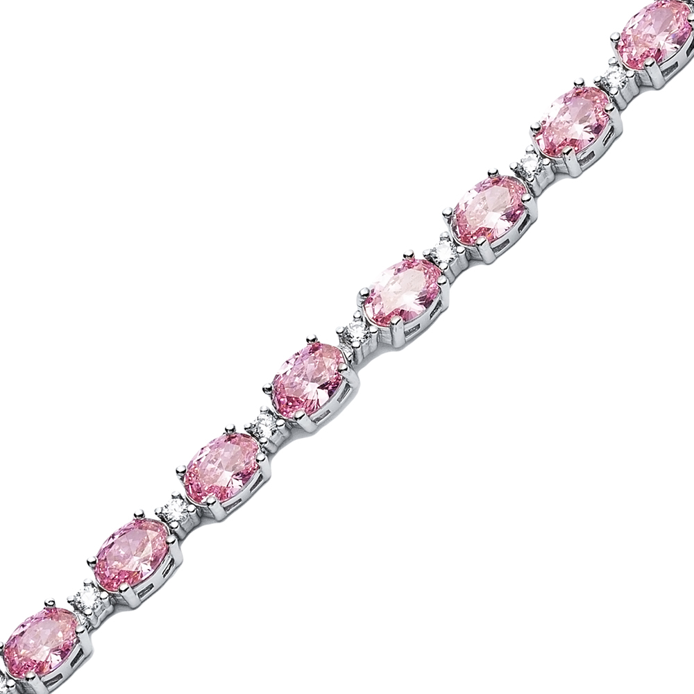 Oval Pink Quartz CZ Silver Tennis Bracelet