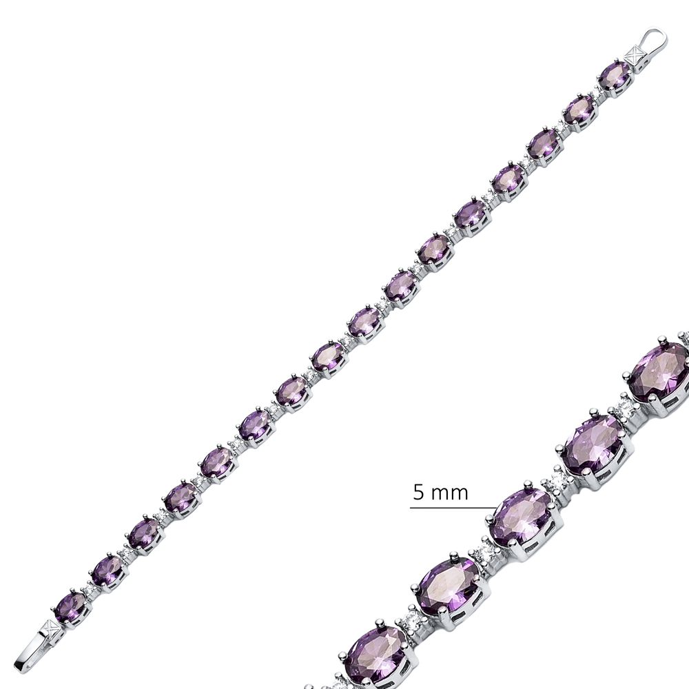 Tennis Bracelet Amethyst Oval CZ Silver