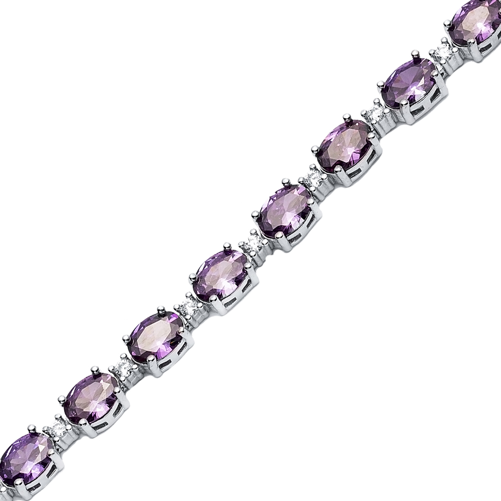 Tennis Bracelet Amethyst Oval CZ Silver