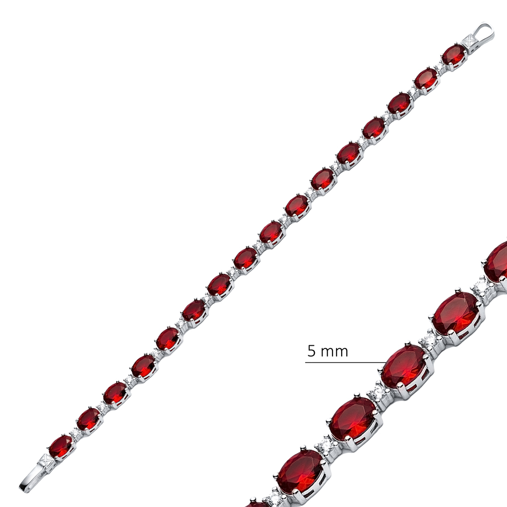 Ruby CZ Stone Oval Tennis Bracelet Jewelry