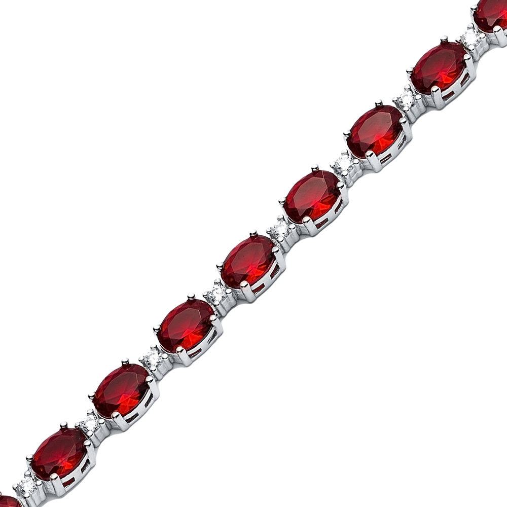 Ruby CZ Stone Oval Tennis Bracelet Jewelry