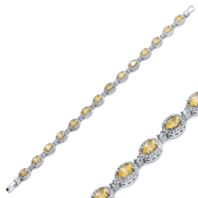 Silver Tennis Bracelet Oval Citrine CZ