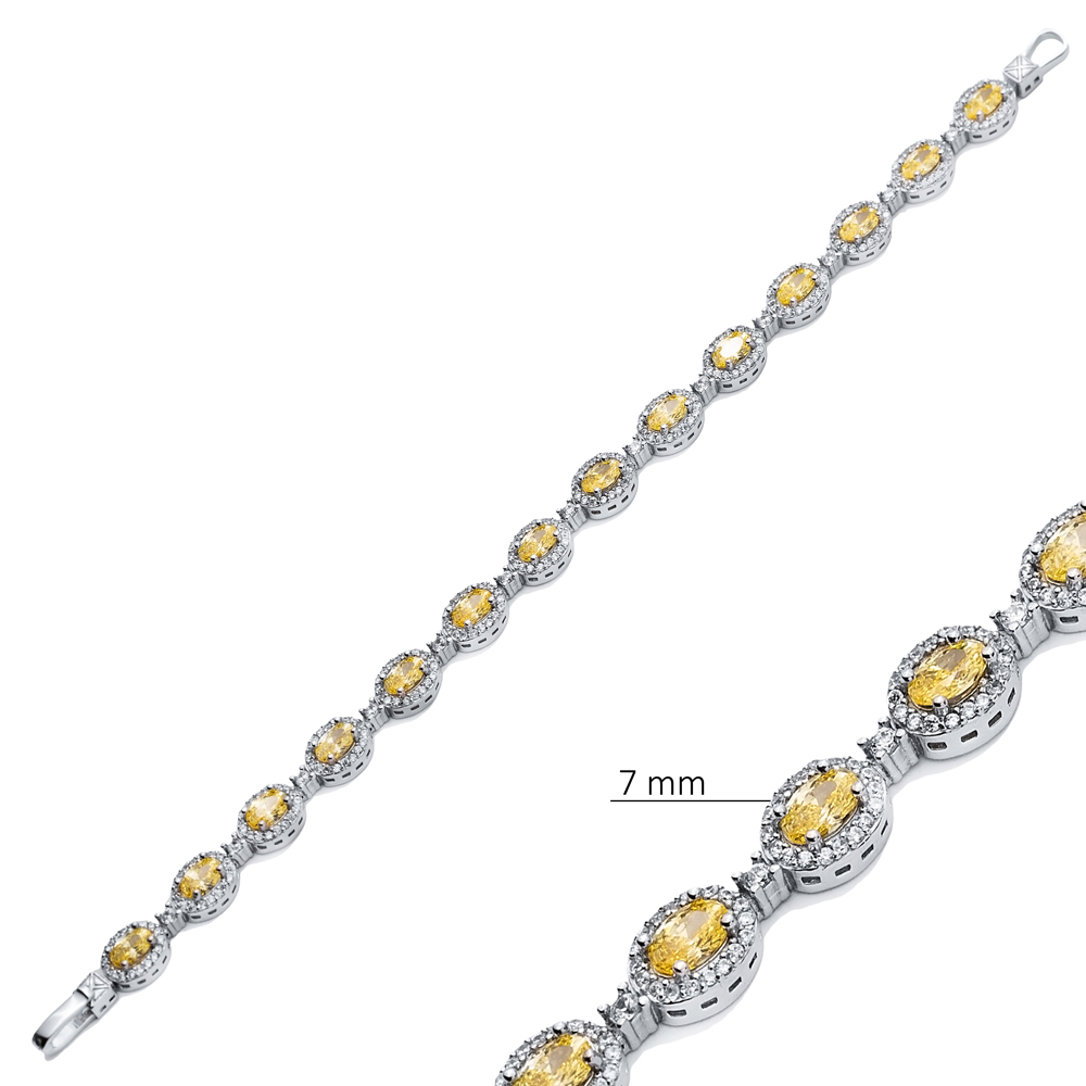 Silver Tennis Bracelet Oval Citrine CZ