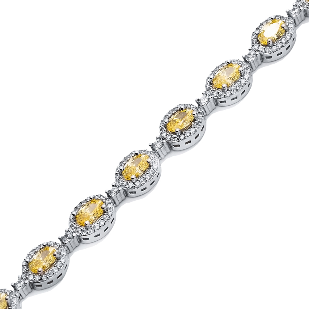 Silver Tennis Bracelet Oval Citrine CZ