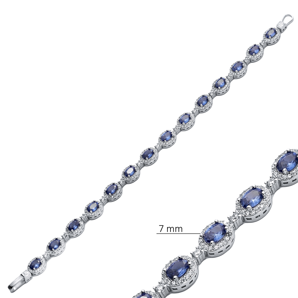 Silver Oval Shape Tanzanite CZ Tennis Bracelet