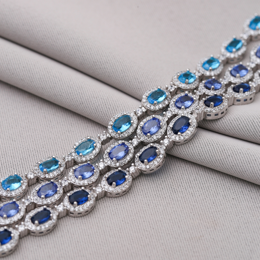 Silver Oval Shape Tanzanite CZ Tennis Bracelet