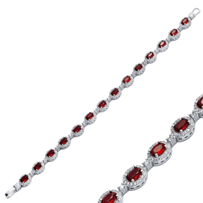 Oval Ruby CZ Tennis Bracelet Silver Jewelry