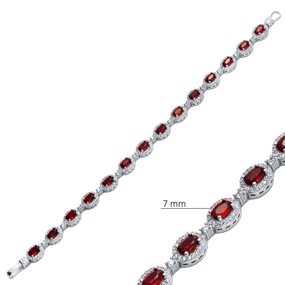 Oval Ruby CZ Tennis Bracelet Silver Jewelry