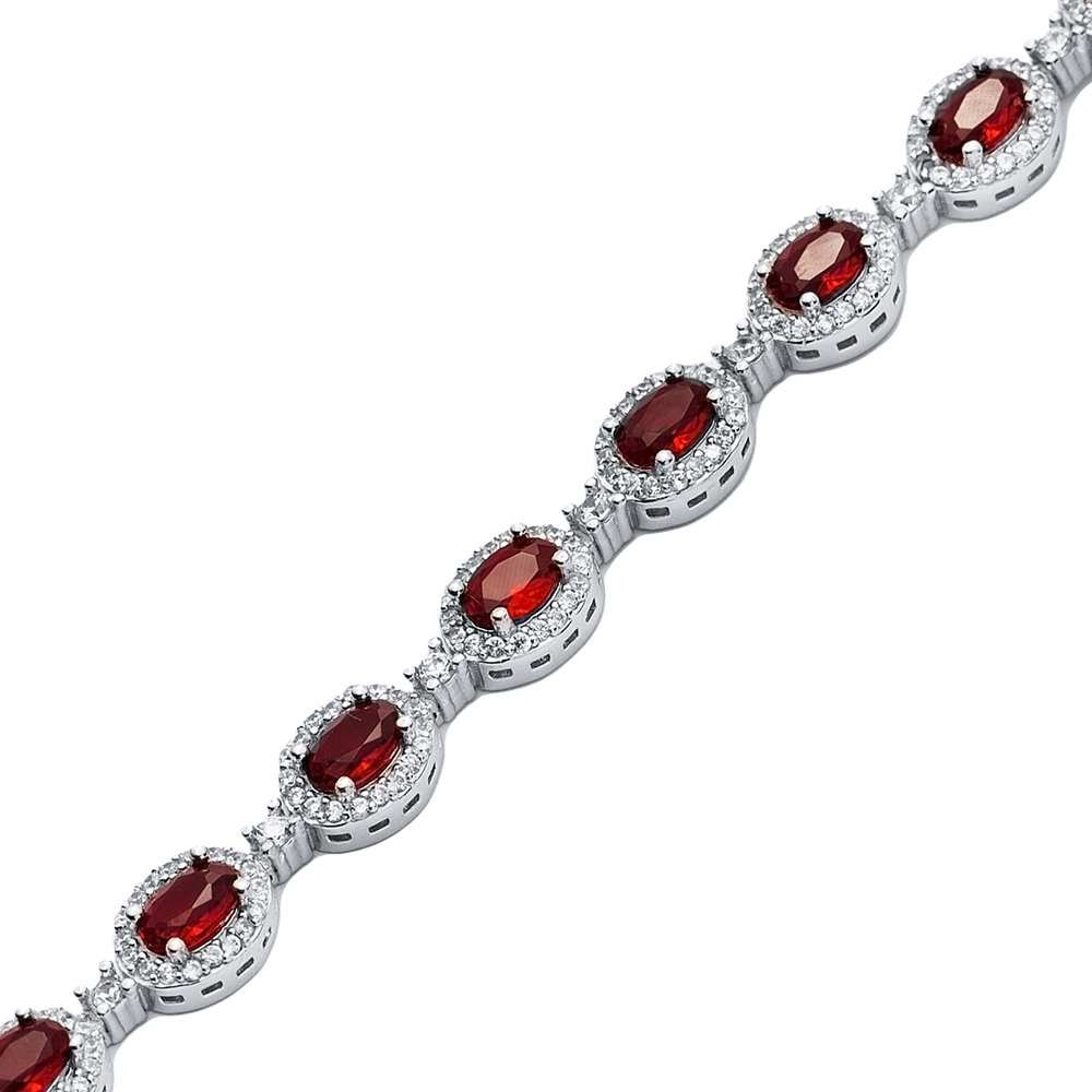 Oval Ruby CZ Tennis Bracelet Silver Jewelry