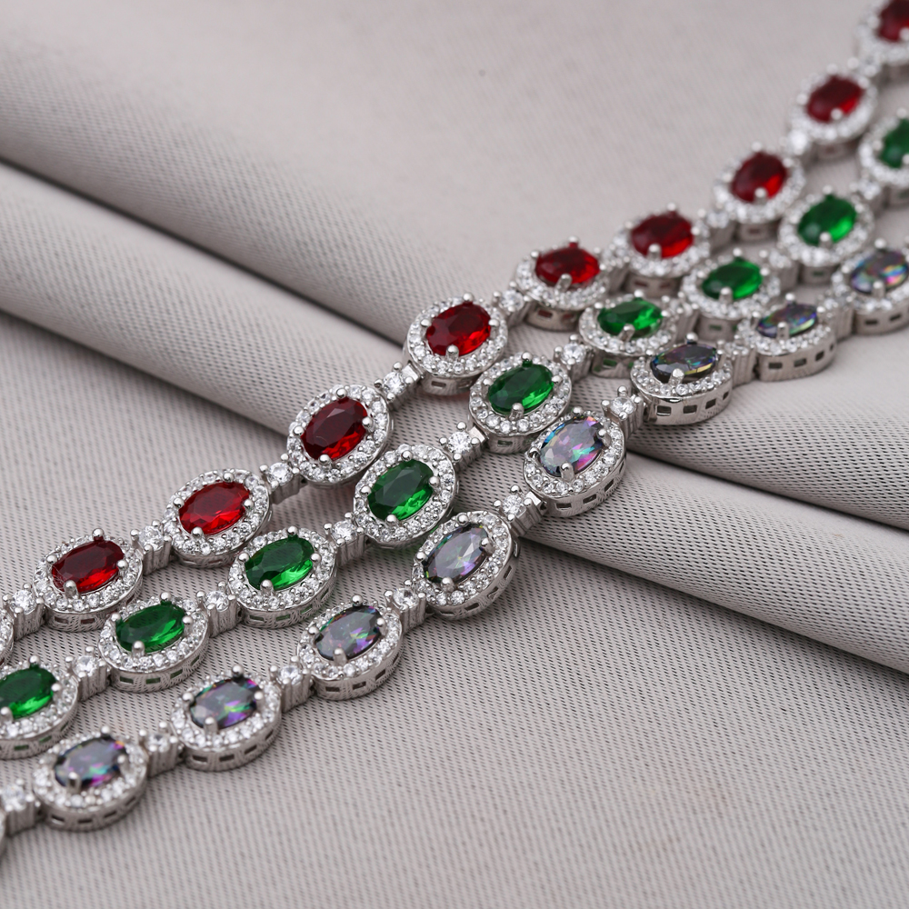 Oval Ruby CZ Tennis Bracelet Silver Jewelry