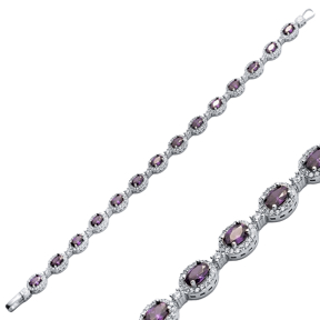 Amethyst Oval CZ Silver Tennis Bracelet