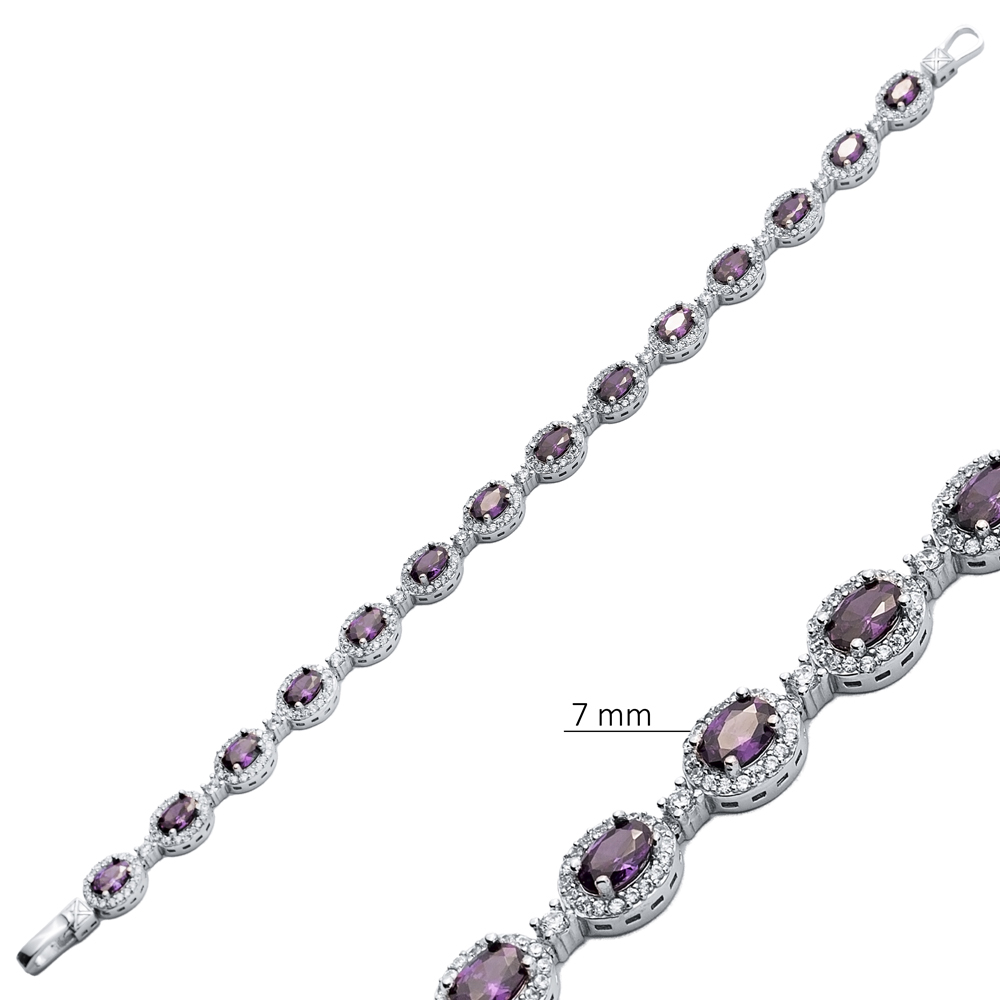 Amethyst Oval CZ Silver Tennis Bracelet