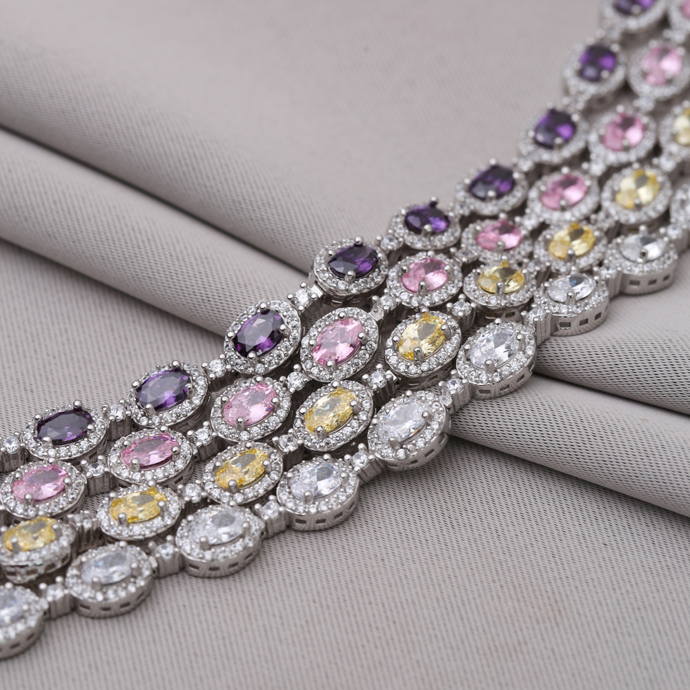 Amethyst Oval CZ Silver Tennis Bracelet