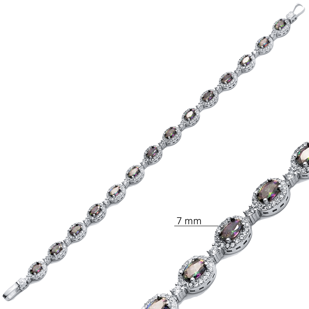 Mystic Topaz Tennis Bracelet Oval CZ Silver