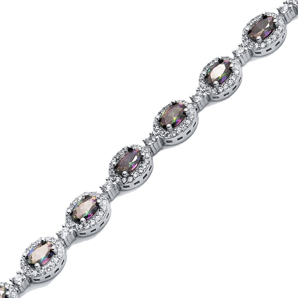 Mystic Topaz Tennis Bracelet Oval CZ Silver