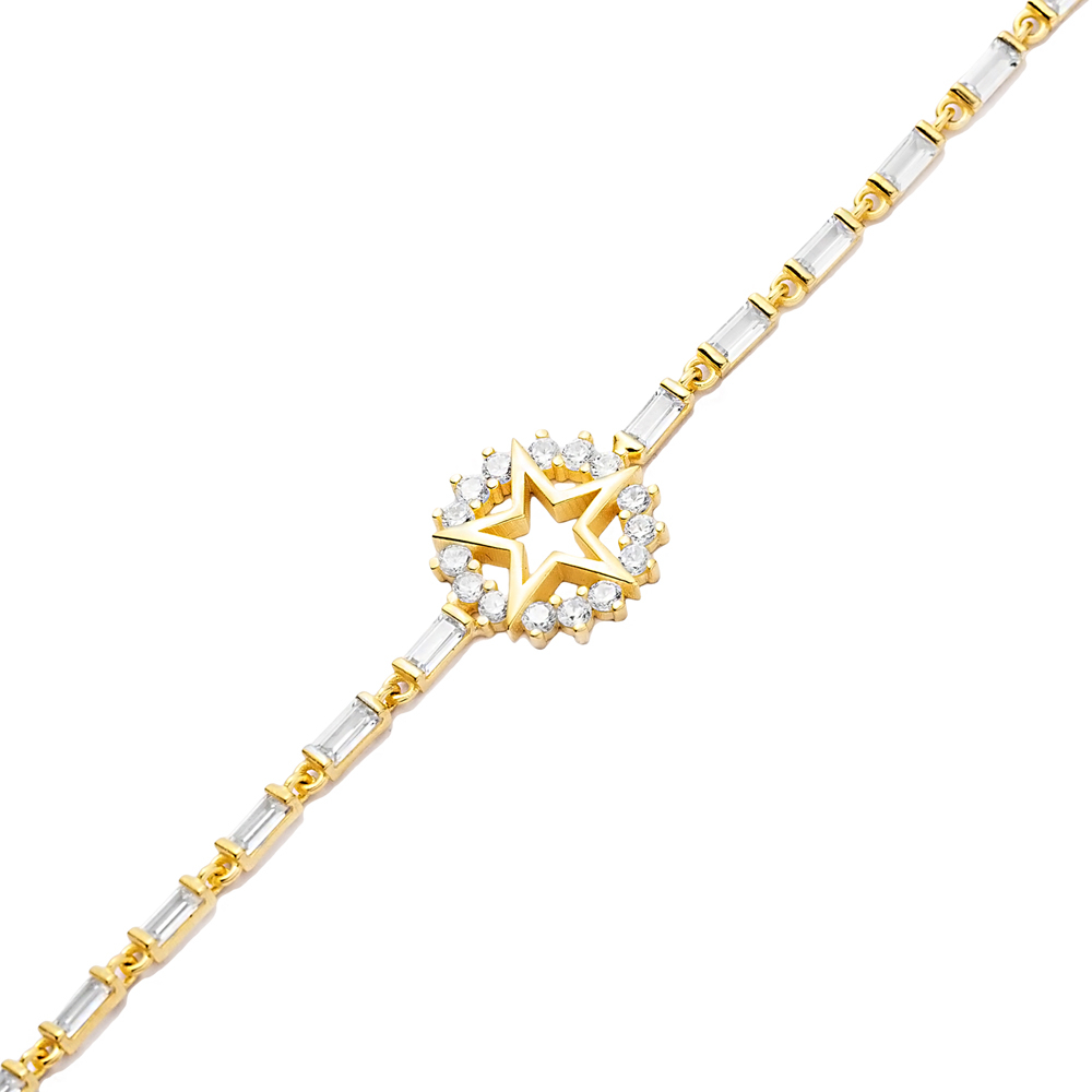 Star Shape CZ 925 Silver Charm Bracelet