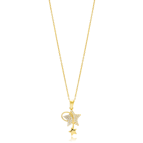 CZ 925 Silver Star Charm Pendant Necklace