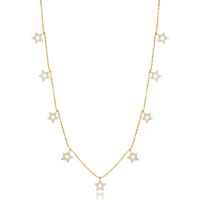 Star Design CZ Stone Shaker Silver Necklace