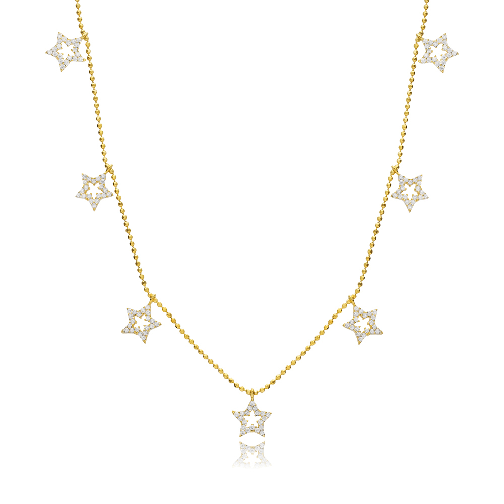 Star Design CZ Stone Shaker Silver Necklace