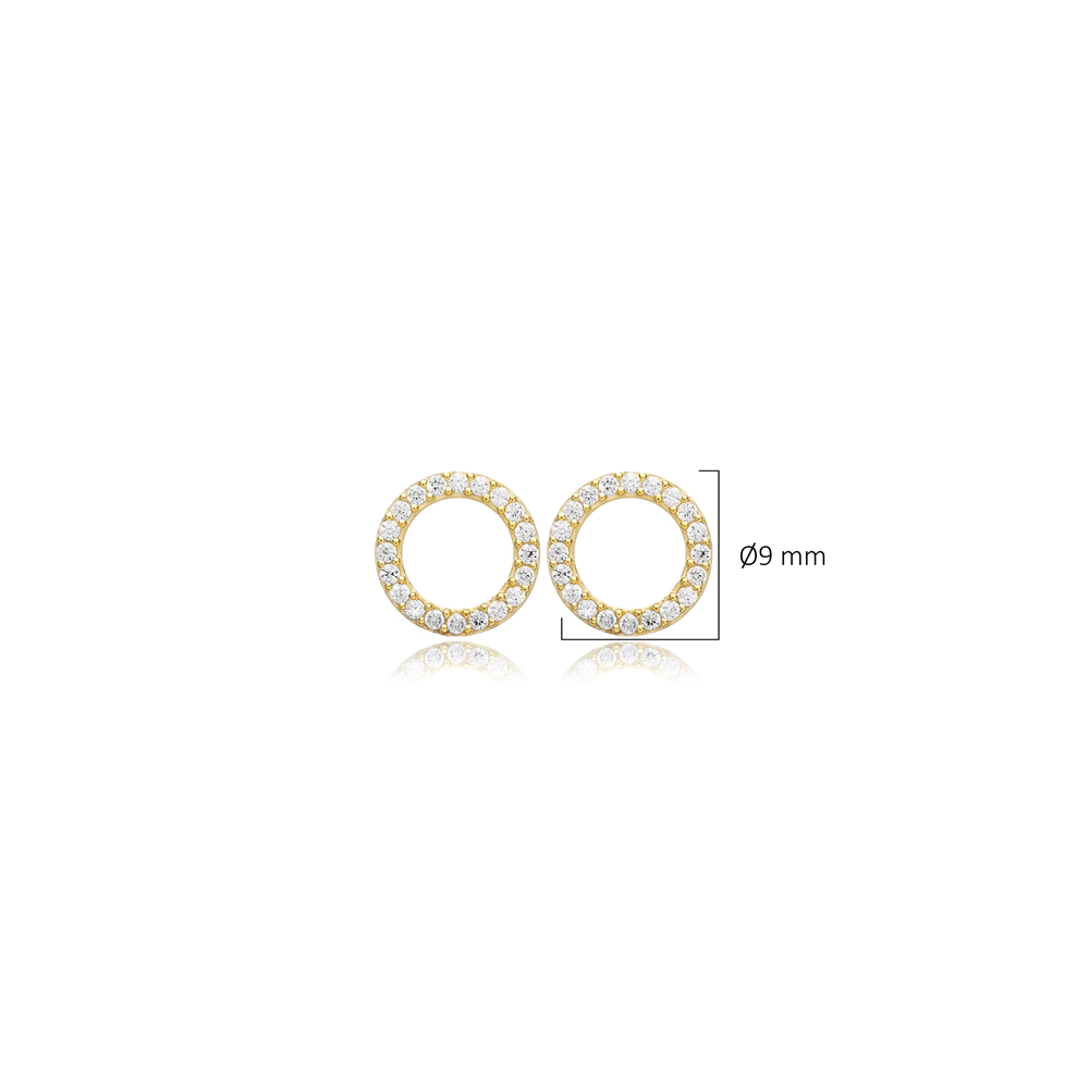 Round Design Zircon 925 Stud Earrings