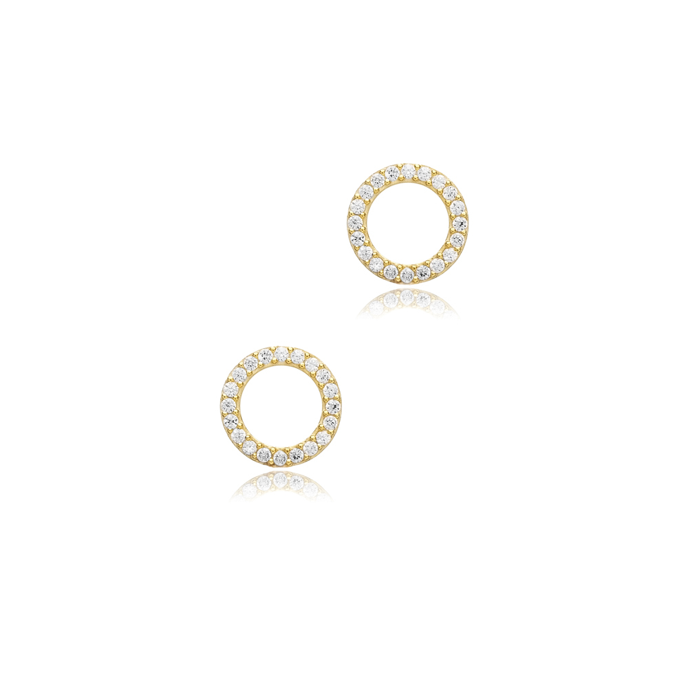 Round Design Zircon 925 Stud Earrings