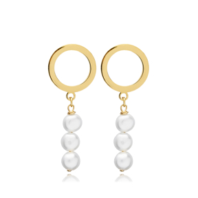 Triple Pearl Hollow Silver Stud Earrings