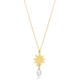 Sun Charm Pearl Necklace Silver Jewelry