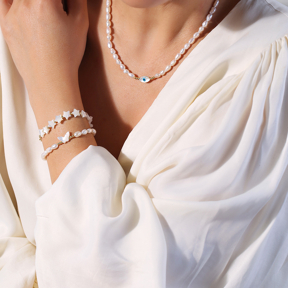 Butterfly Freshwater Pearl Silver Charm Bracelet