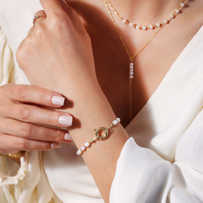 Pearl Round 925 Silver Charm Bracelet