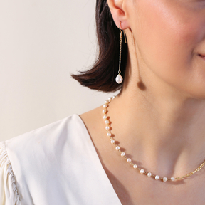 Pearl Long Chain Silver Hook Earrings