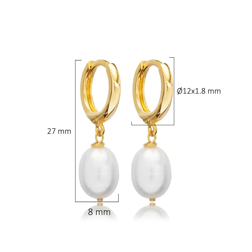 Single Pearl Charm Silver Dangle Earring