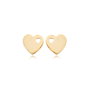 Laser Cut Plain Heart 925 Stud Earrings
