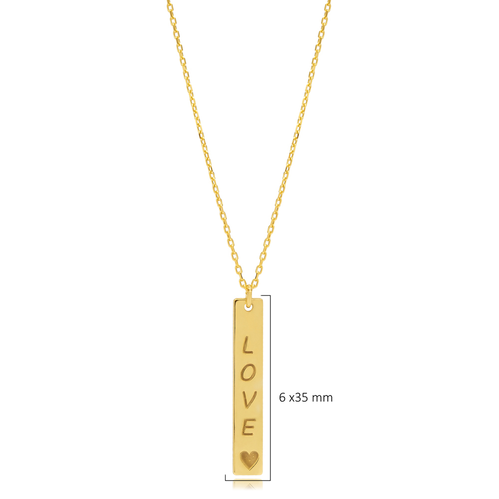 Long Bar Love Message Charm Necklace