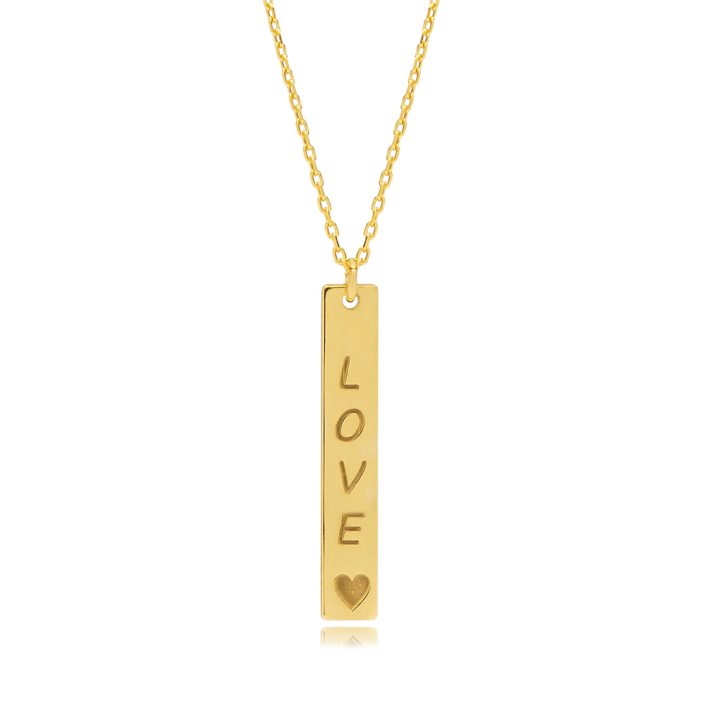 Long Bar Love Charm Necklace