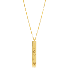 Long Bar Love Message Charm Necklace