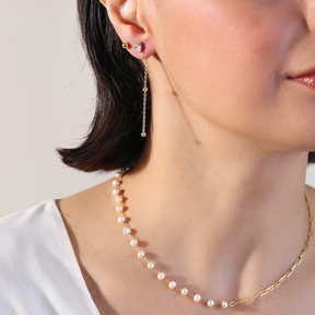 Heart CZ Clasp Chain Silver Stud Earrings