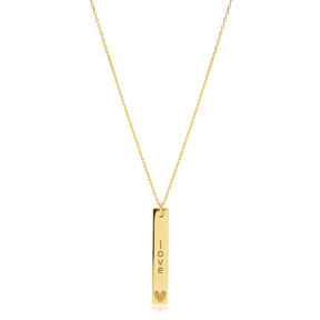 925 Long Bar Love Message Charm Necklace