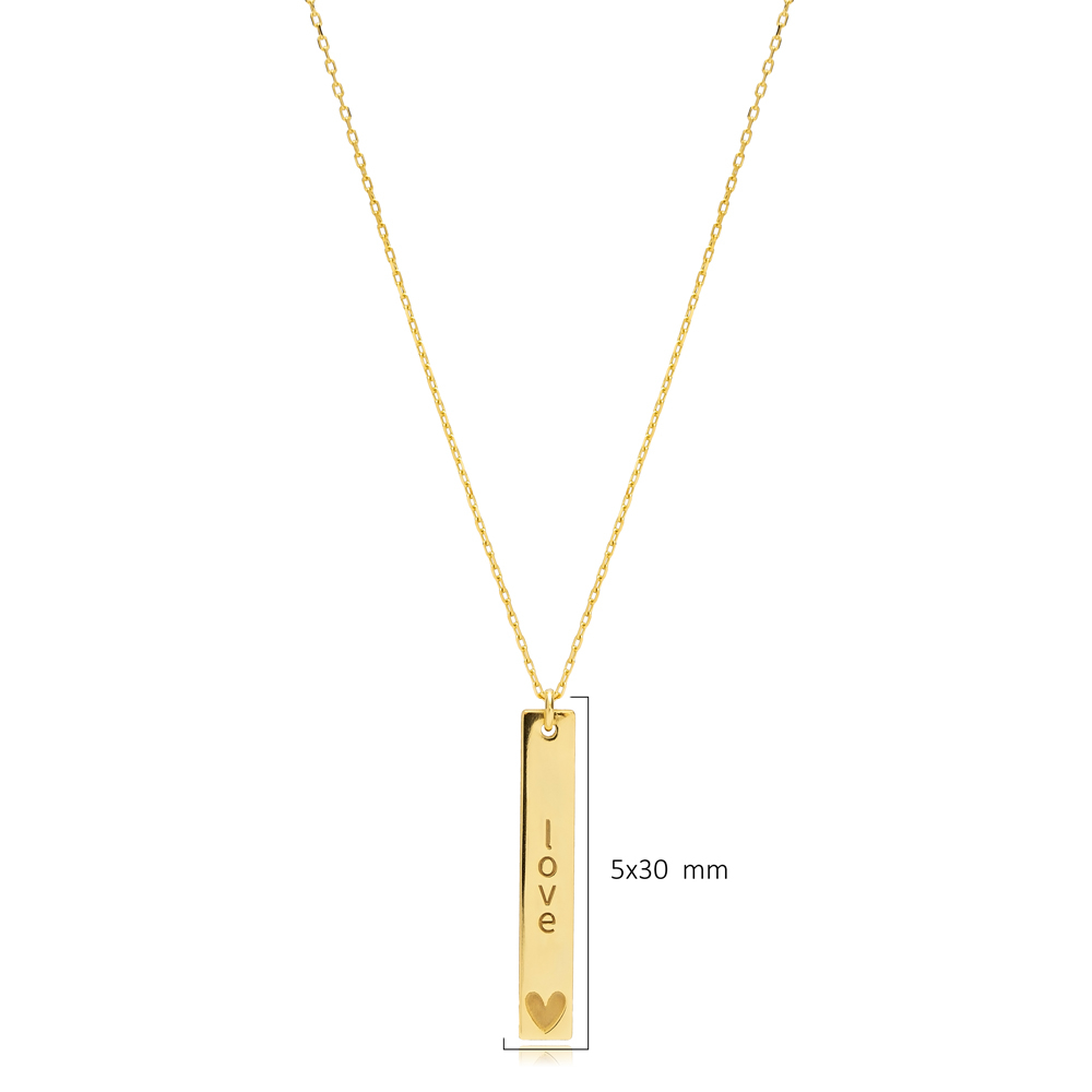 925 Long Bar Love Message Charm Necklace