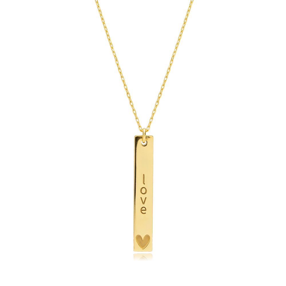 925 Long Bar Love Message Charm Necklace