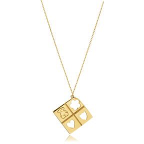 Laser Bear Heart Star Design Charm Necklace
