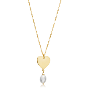 Heart plated Pearl 925 Silver Charm Necklace