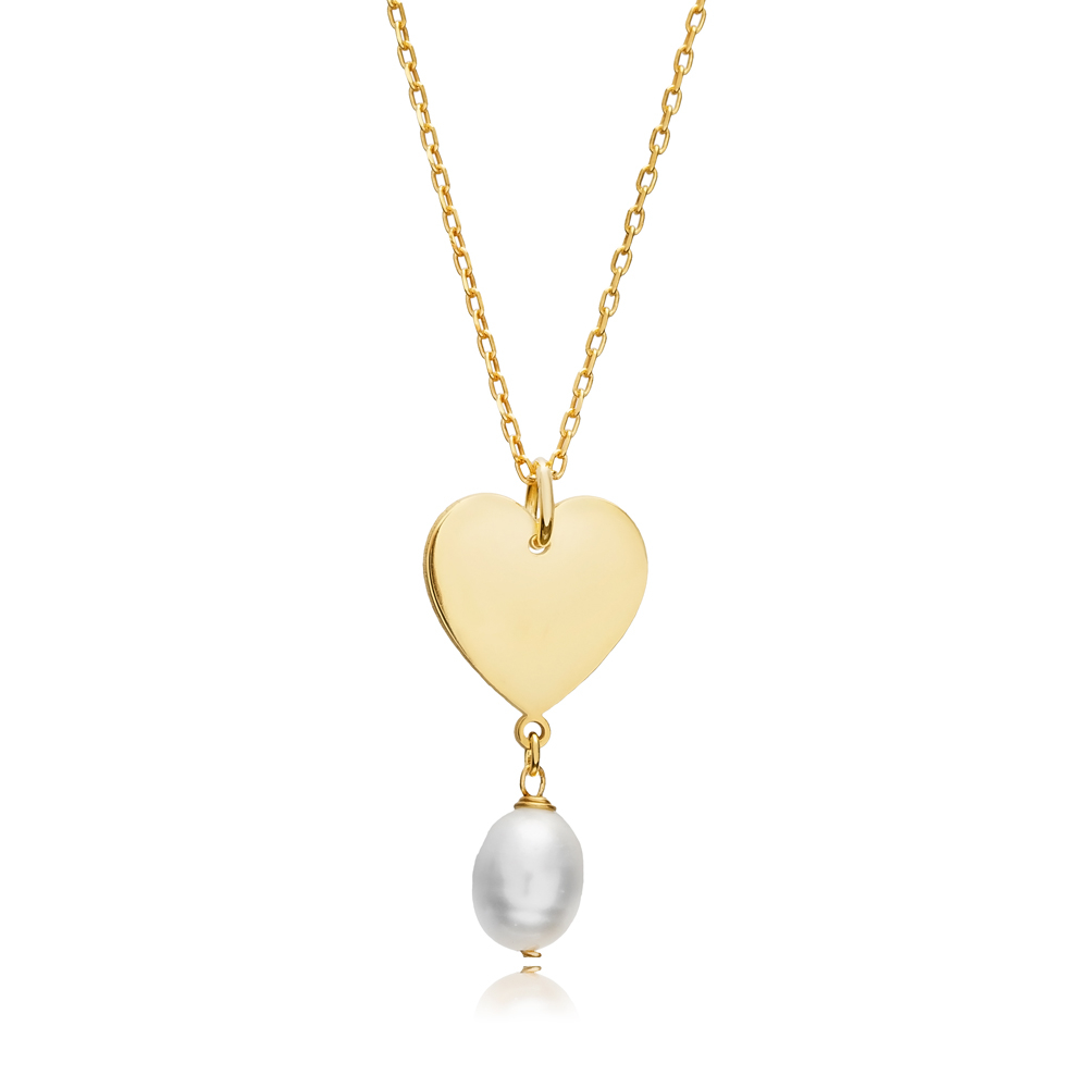 Heart plated Pearl 925 Silver Charm Necklace