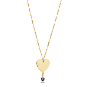 Heart Plated Sapphire Silver Charm Necklace