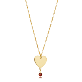 Garnet Charm Heart Design 925 Necklace