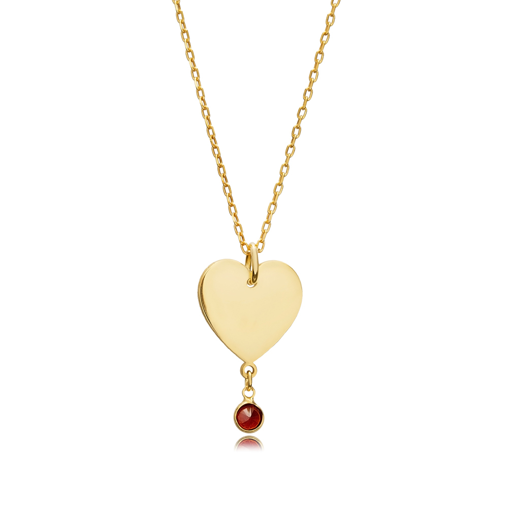 Garnet Charm Heart Design 925 Necklace