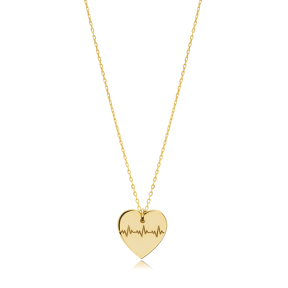 Laser Design Heartbeat Charm Necklace 925