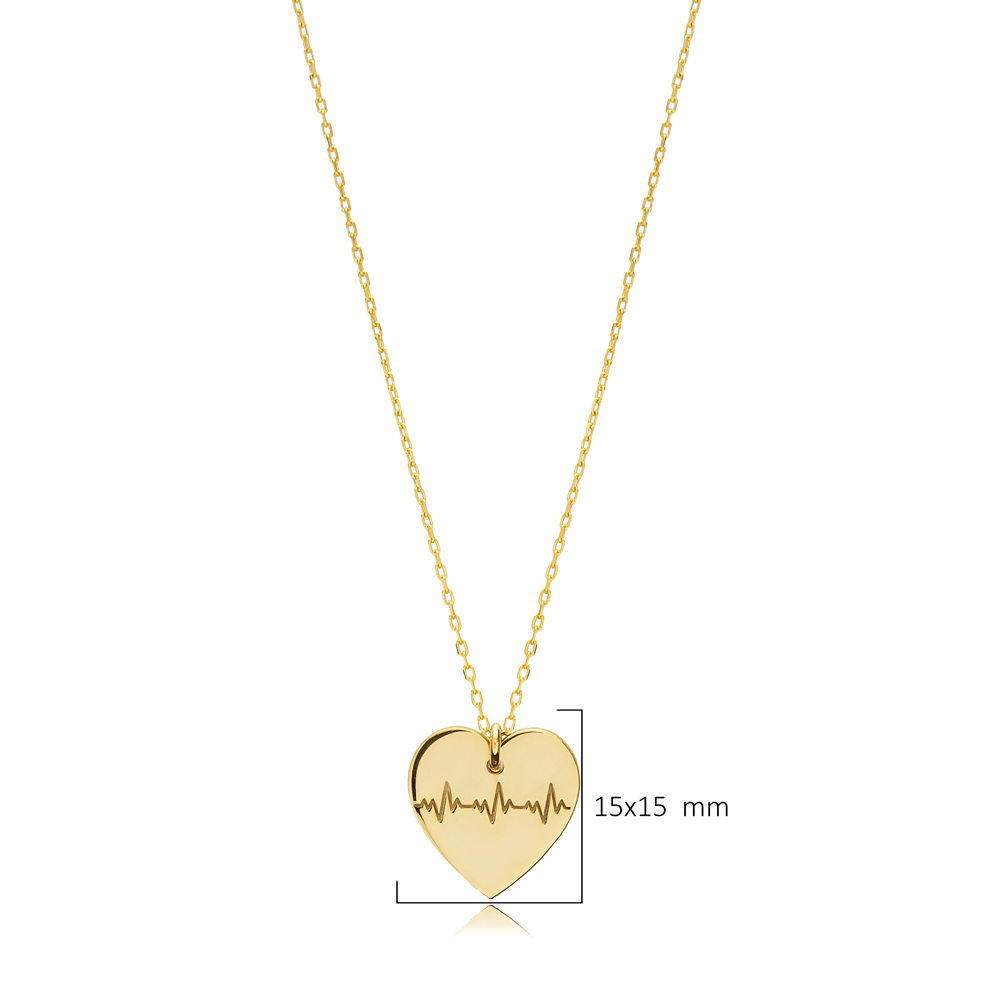 Laser Design Heartbeat Charm Necklace 925